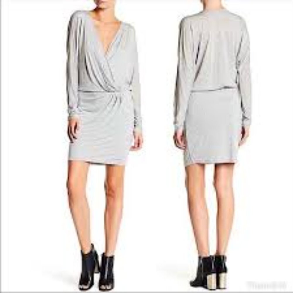 Haute Hippie Front Draped Ruched Knit Jersey Dress Gray Size Medium NWT